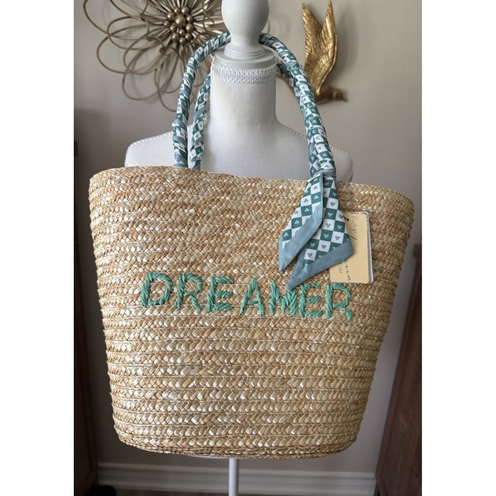 Vintage Havana Dreamer Straw Tote‎ Bag Scarf Handle Beach Bag NWT
